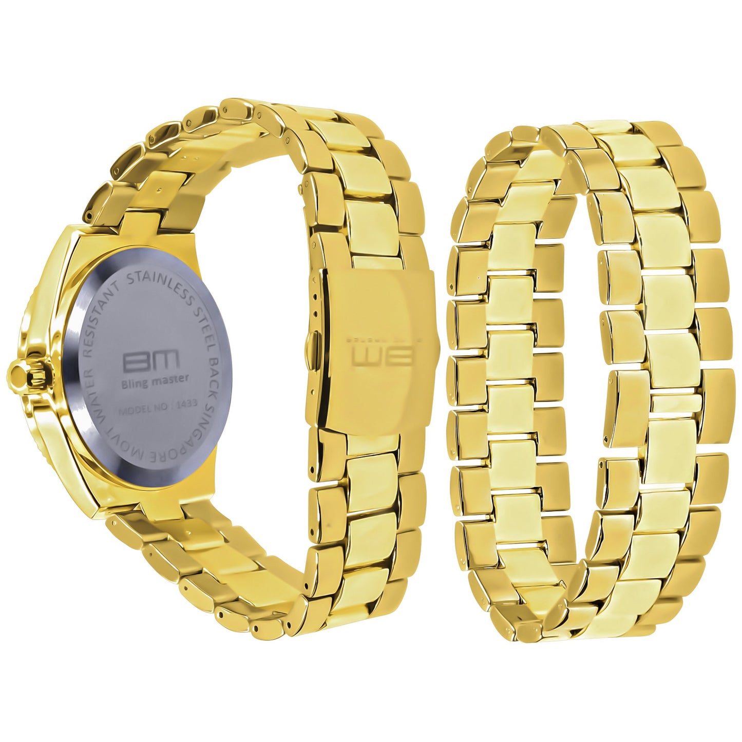 Alaskan Ice Gold Watch & Bracelet Set - Fully Iced