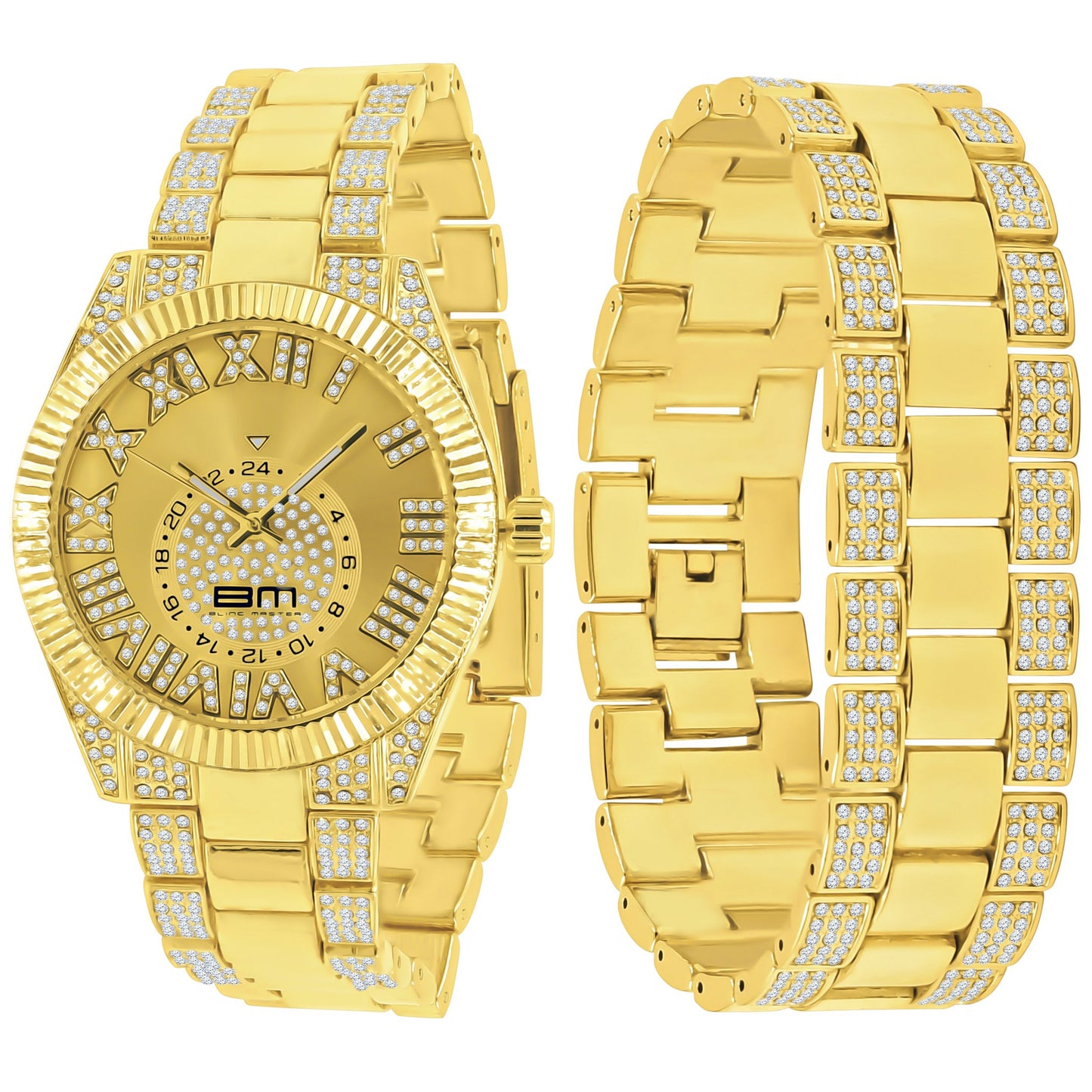 Alaskan Ice Gold Watch & Bracelet Set - Fully Iced